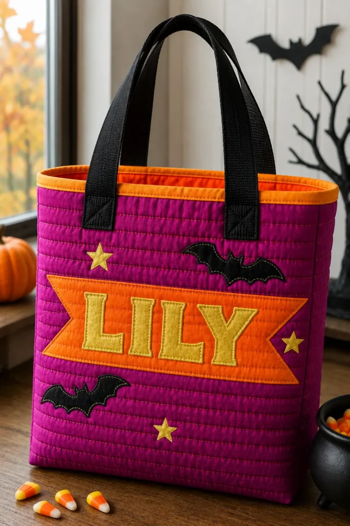 Personalized Quilted Halloween Bags with Kids’ Names