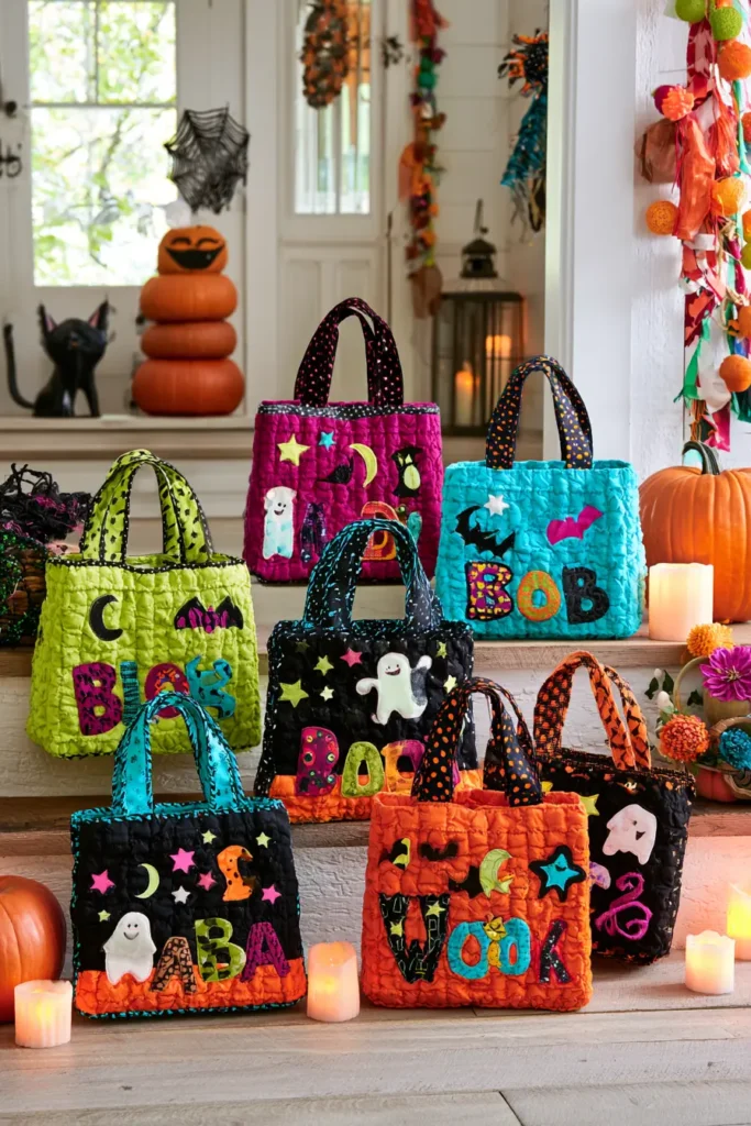 Personalized Quilted Halloween Bags with Kids’ Names