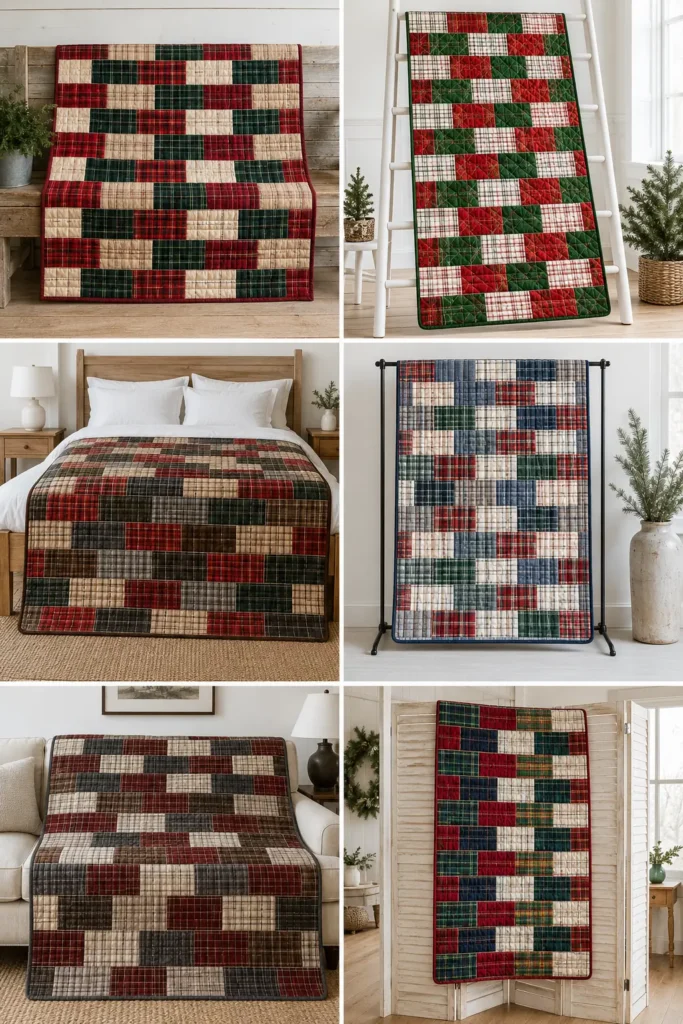 Plaid Flannel Jelly Roll Christmas Quilt for Rustic Farmhouse Warmth