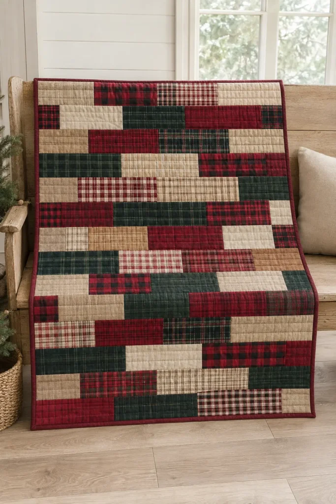 Plaid Flannel Jelly Roll Christmas Quilt for Rustic Farmhouse Warmth