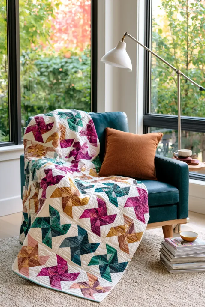 Playful Pinwheel Layer Cake Quilt for Movement and Charm