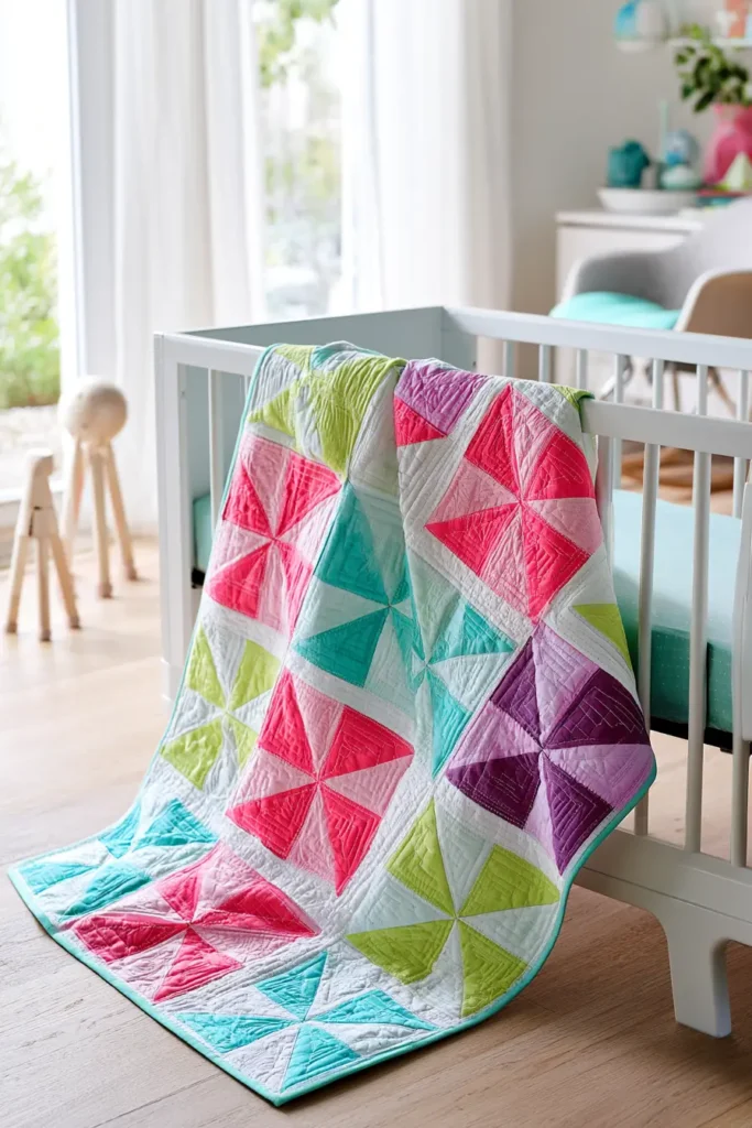 Playful Pinwheel Layer Cake Quilt for Movement and Charm