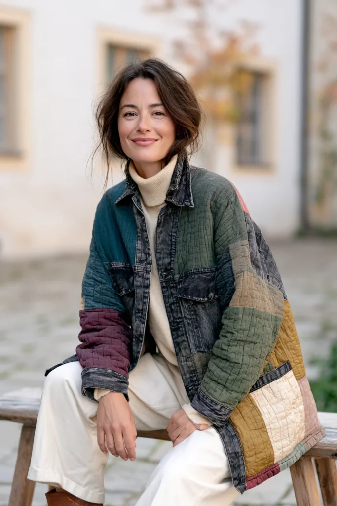 Quilted Denim Jacket for Casual Fall Street Style