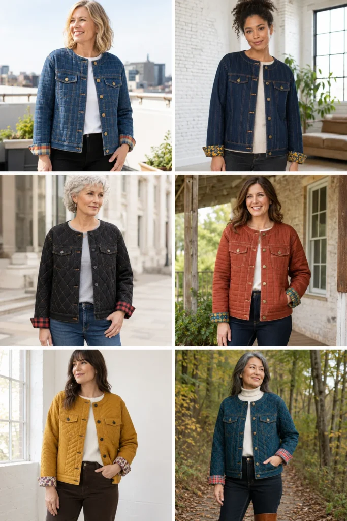Quilted Denim Jacket for Casual Fall Street Style