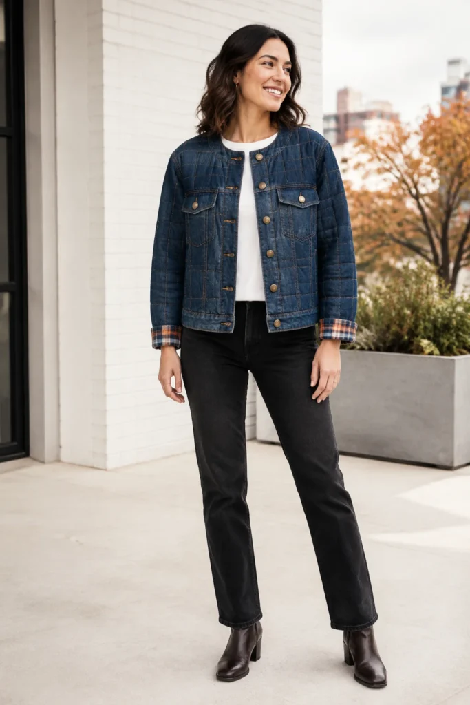 Quilted Denim Jacket for Casual Fall Street Style