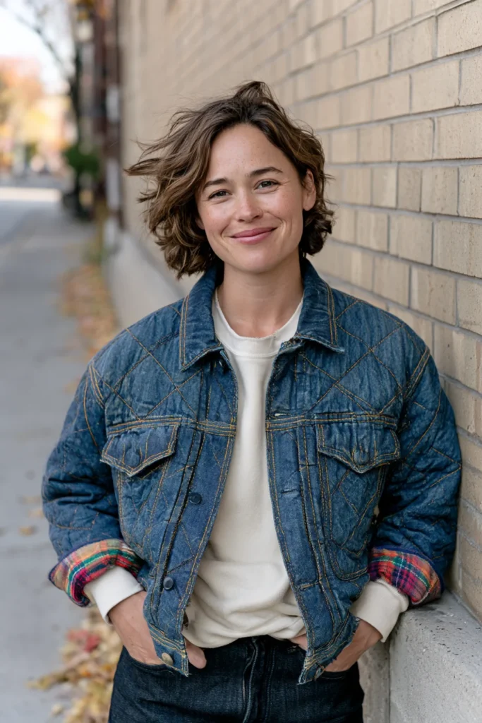 Quilted Denim Jacket for Casual Fall Street Style