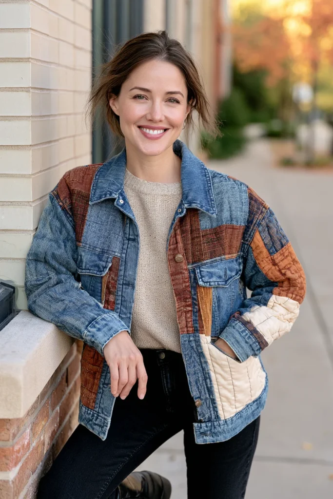Quilted Denim Jacket for Casual Fall Street Style