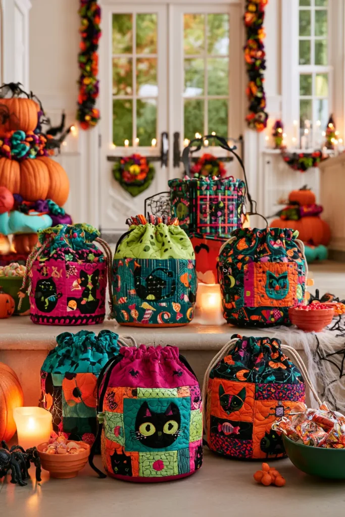 Quilted Drawstring Bucket Sacks for Halloween Candy