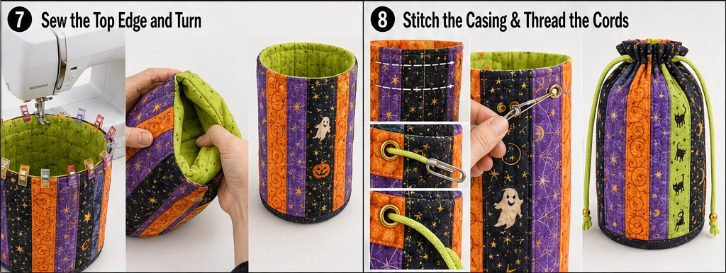 Quilted Drawstring Bucket Sacks for Halloween Candy