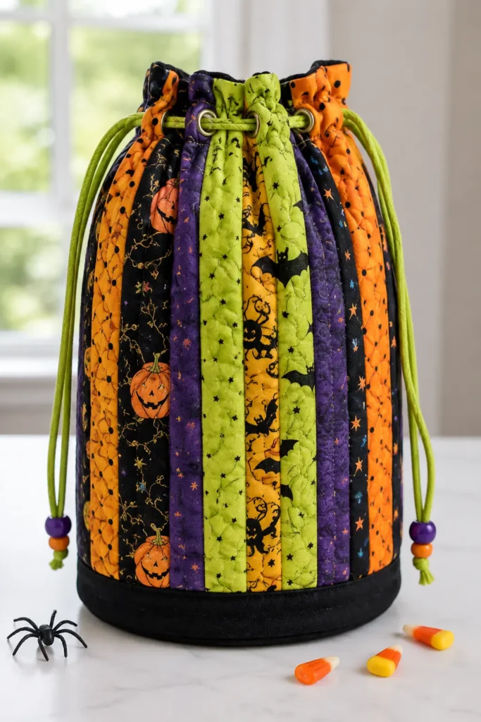 Quilted Drawstring Bucket Sacks for Halloween Candy
