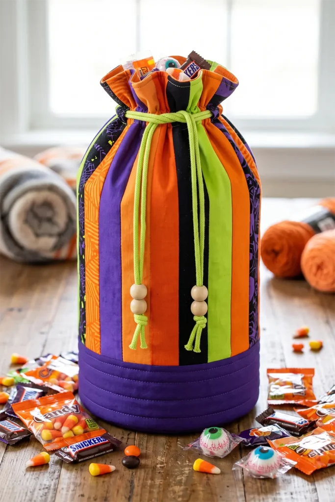Quilted Drawstring Bucket Sacks for Halloween Candy