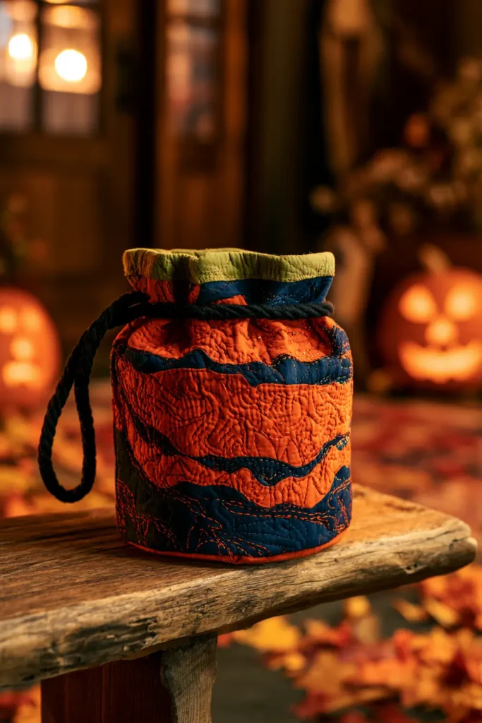 Quilted Drawstring Bucket Sacks for Halloween Candy
