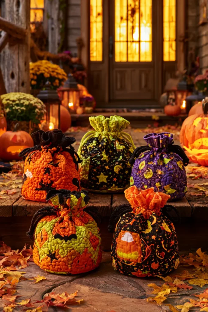 Quilted Drawstring Bucket Sacks for Halloween Candy