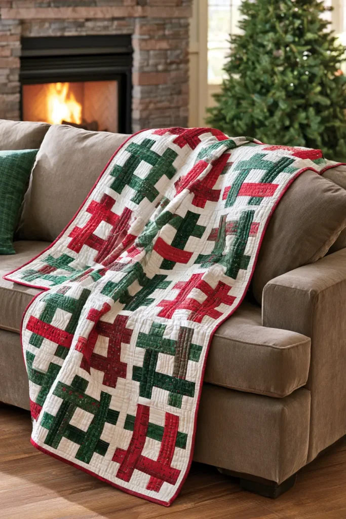 Rail Fence Jelly Roll Christmas Quilt