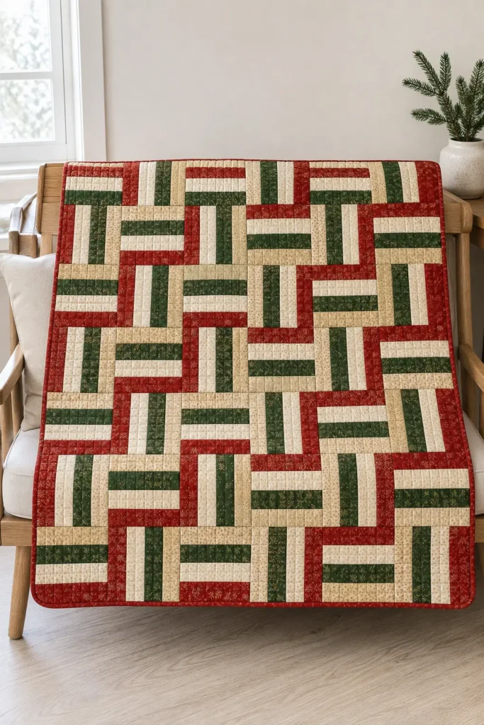 Rail Fence Jelly Roll Christmas Quilt