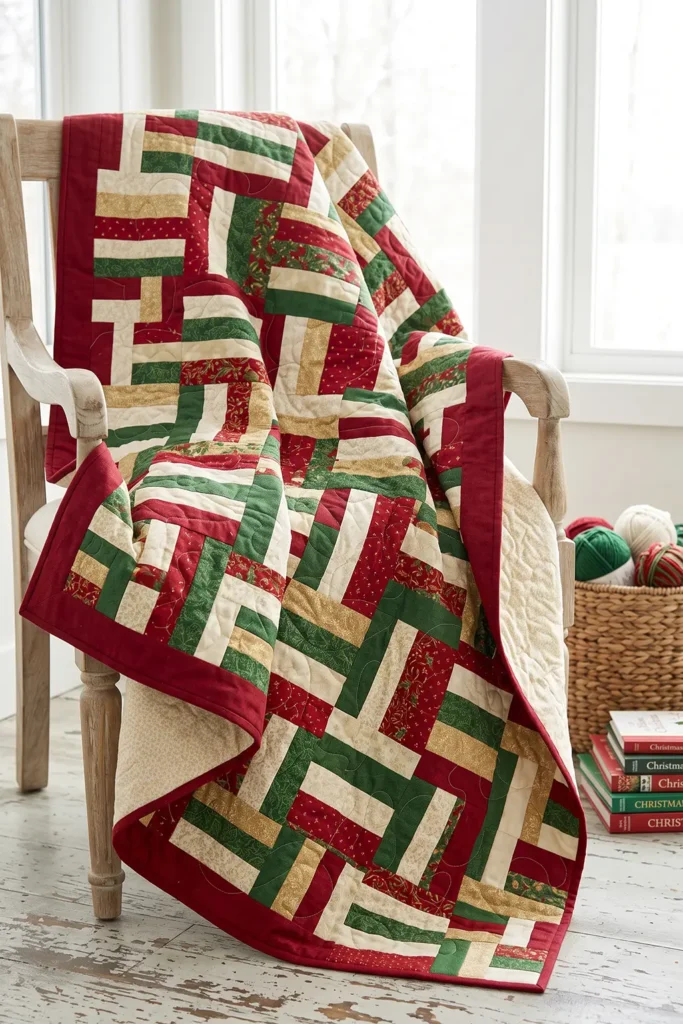 Rail Fence Jelly Roll Christmas Quilt