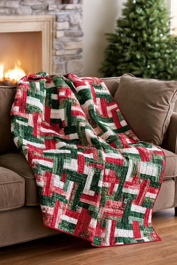 Rail Fence Jelly Roll Christmas Quilt