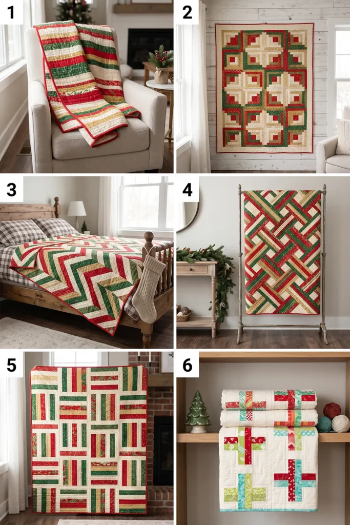 Red and Green Log Cabin Jelly Roll Quilt for Timeless Holiday Style