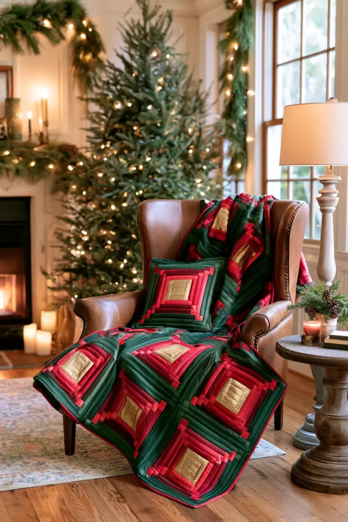Red and Green Log Cabin Jelly Roll Quilt for Timeless Holiday Style