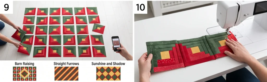 Red and Green Log Cabin Jelly Roll Quilt for Timeless Holiday Style