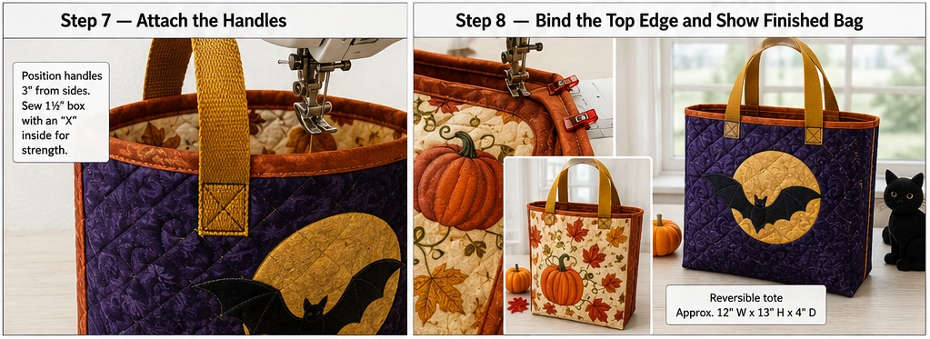 Reversible Quilted Halloween and Fall Harvest Totes