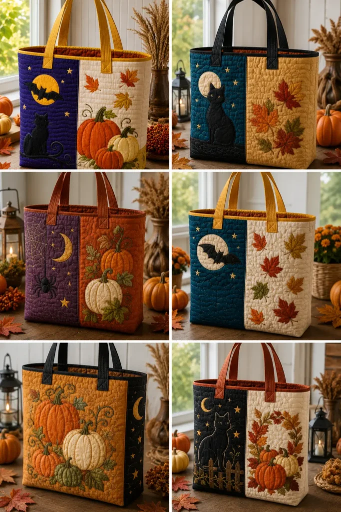 Reversible Quilted Halloween and Fall Harvest Totes