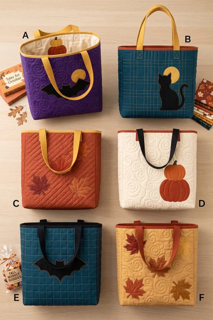 Reversible Quilted Halloween and Fall Harvest Totes