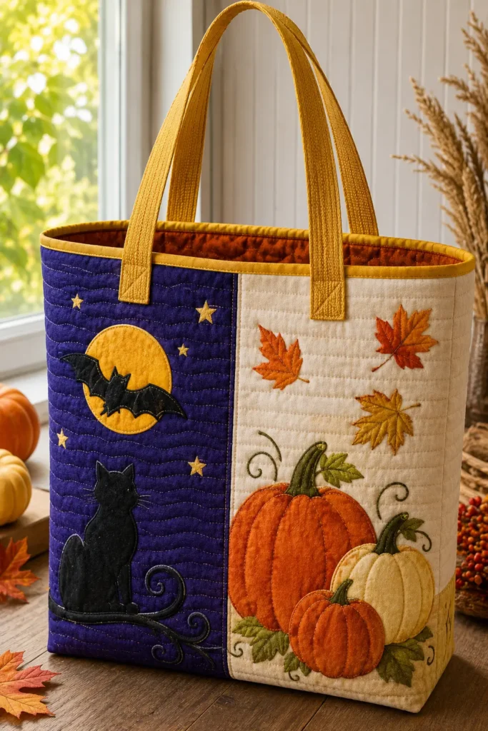 Reversible Quilted Halloween and Fall Harvest Totes