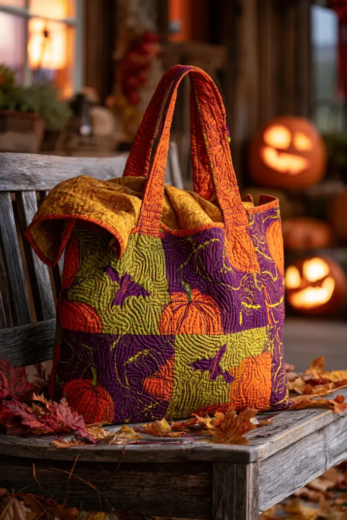 Reversible Quilted Halloween and Fall Harvest Totes