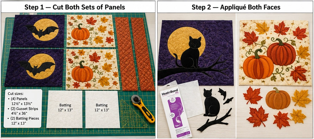 Reversible Quilted Halloween and Fall Harvest Totes