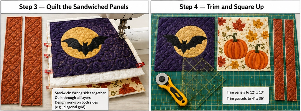 Reversible Quilted Halloween and Fall Harvest Totes