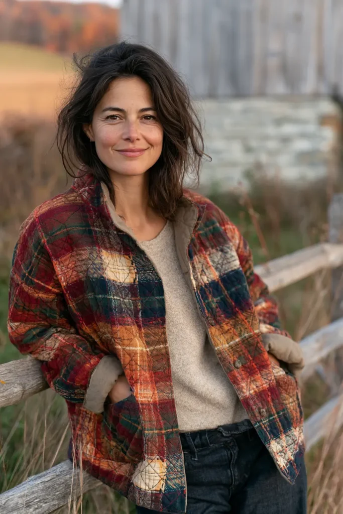 Reversible Quilted Jacket in Plaid and Solid for Versatile Fall Style