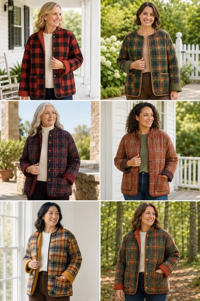 Reversible Quilted Jacket in Plaid and Solid for Versatile Fall Style