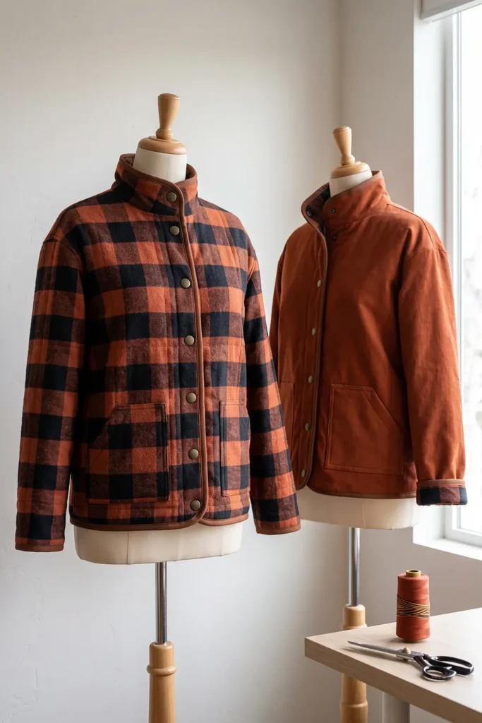 Reversible Quilted Jacket in Plaid and Solid for Versatile Fall Style