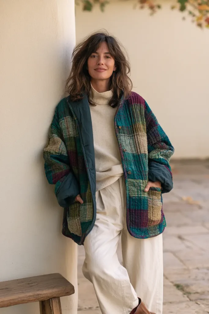 Reversible Quilted Jacket in Plaid and Solid for Versatile Fall Style