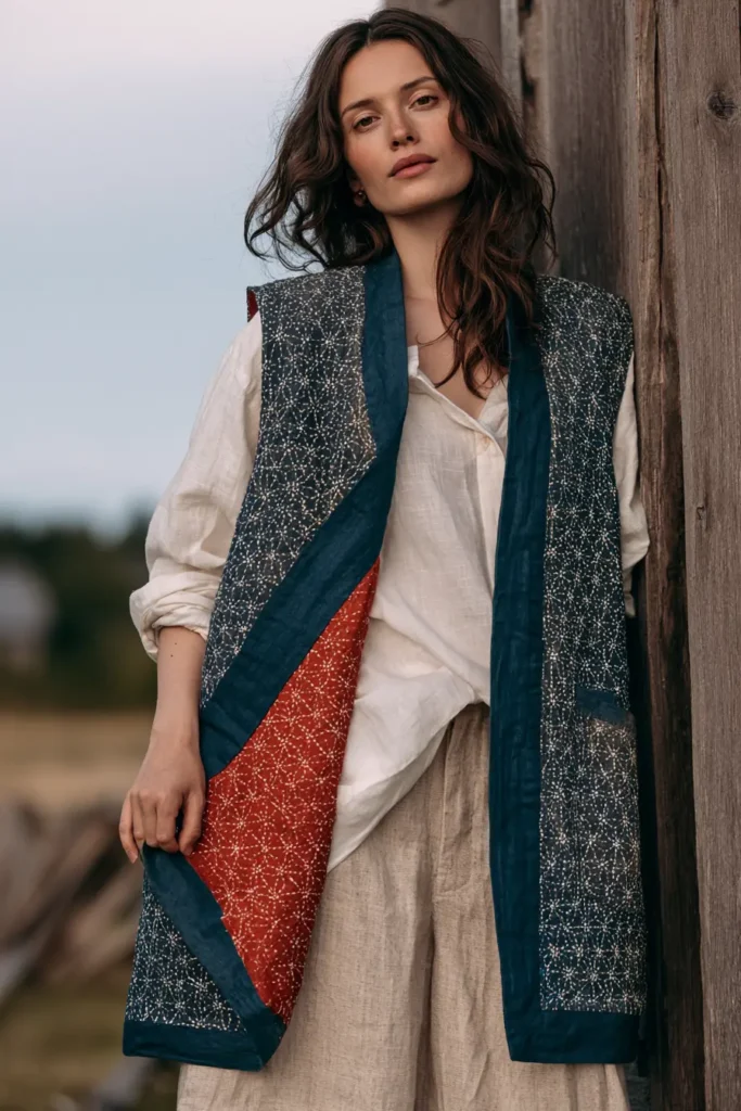 Reversible Sashiko Quilted Vest for Versatile Everyday Wear