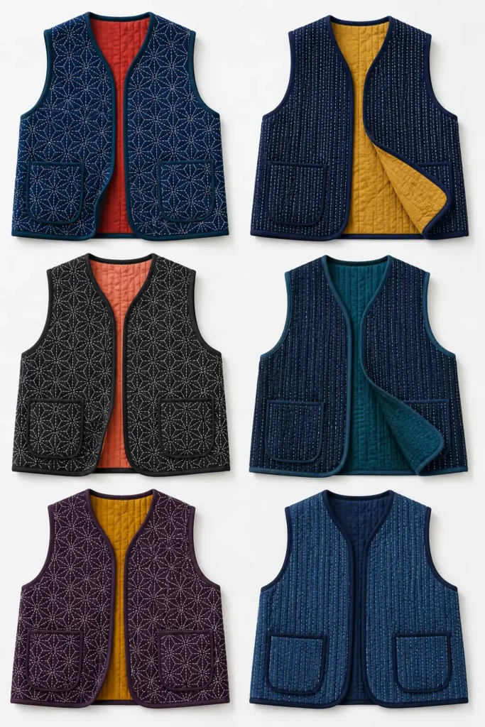 Reversible Sashiko Quilted Vest for Versatile Everyday Wear