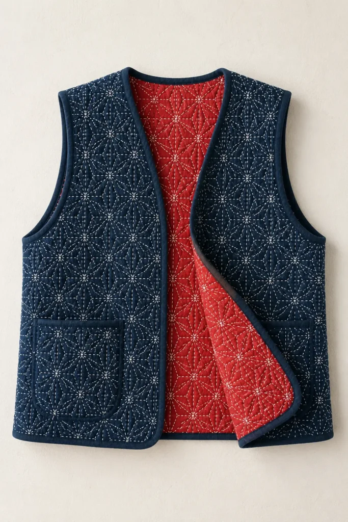 Reversible Sashiko Quilted Vest for Versatile Everyday Wear