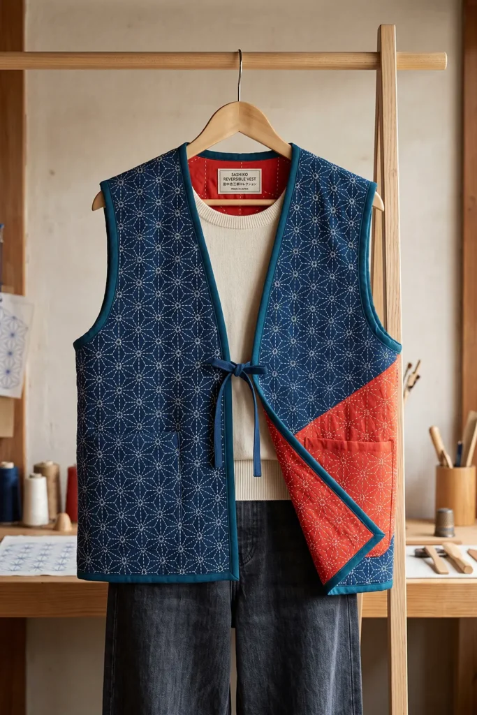 Reversible Sashiko Quilted Vest for Versatile Everyday Wear