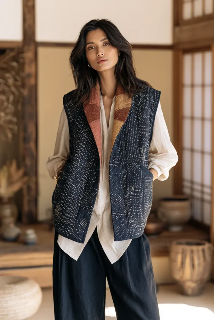Reversible Sashiko Quilted Vest for Versatile Everyday Wear