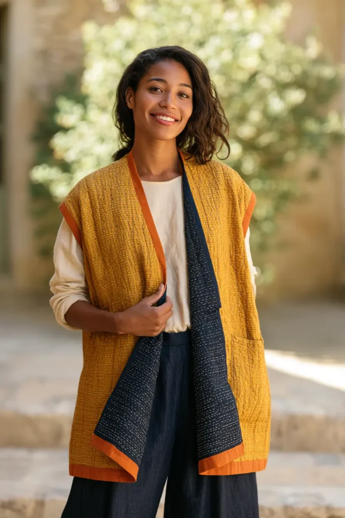 Reversible Sashiko Quilted Vest for Versatile Everyday Wear