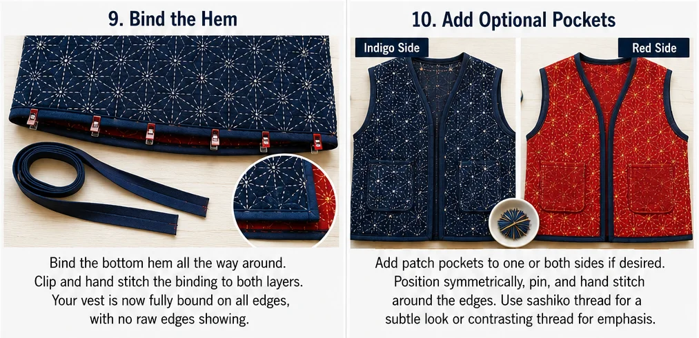 Reversible Sashiko Quilted Vest for Versatile Everyday Wear