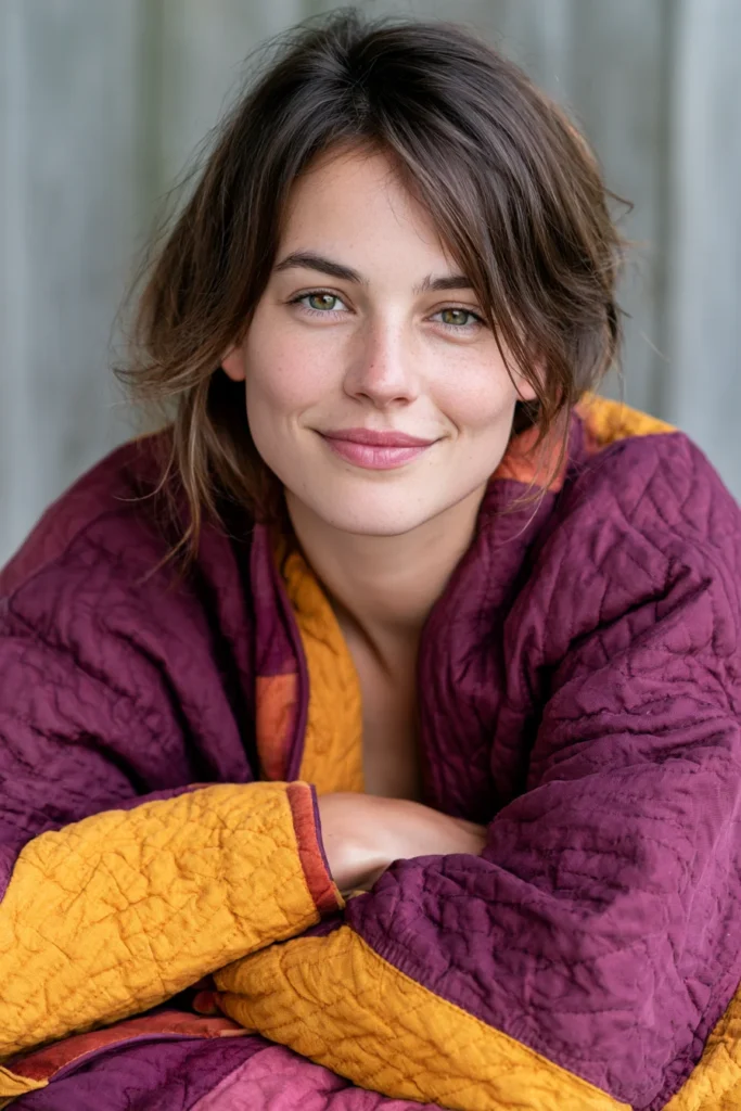 Rust and Amber Patchwork Quilted Jacket for Warm Fall Style