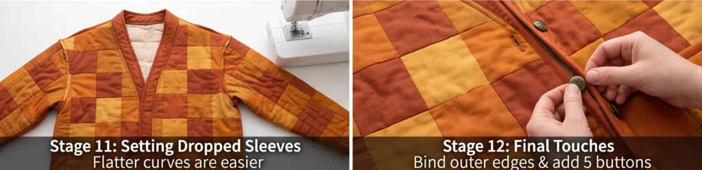 Rust and Amber Patchwork Quilted Jacket for Warm Fall Style