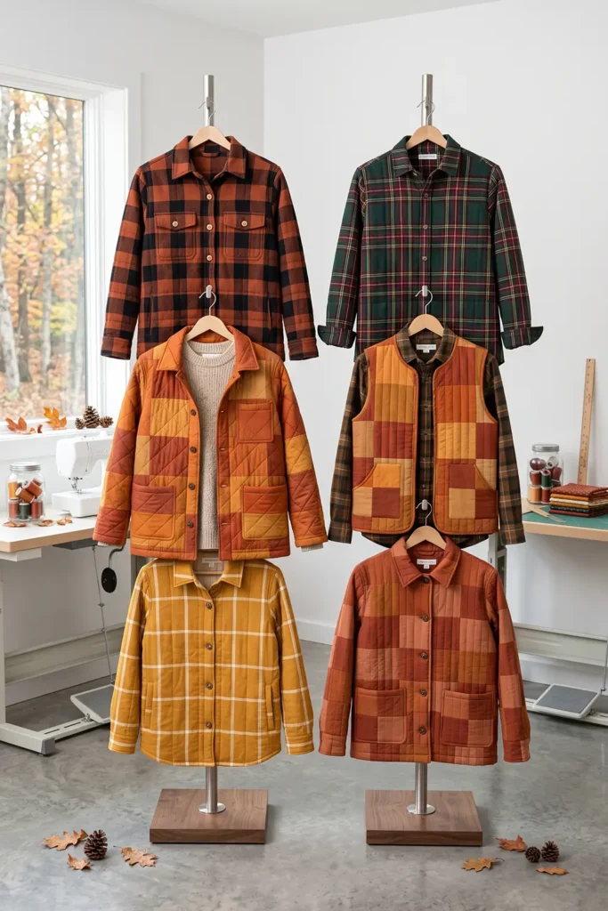 Rust and Amber Patchwork Quilted Jacket for Warm Fall Style