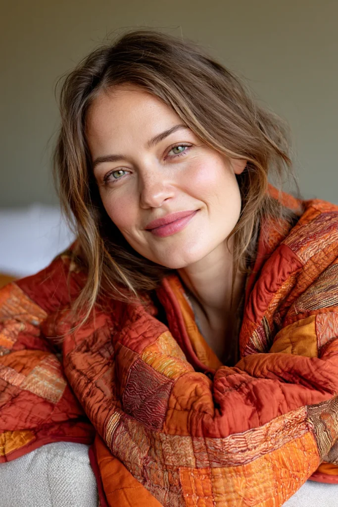 Rust and Amber Patchwork Quilted Jacket for Warm Fall Style