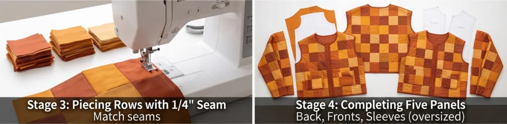 Rust and Amber Patchwork Quilted Jacket for Warm Fall Style