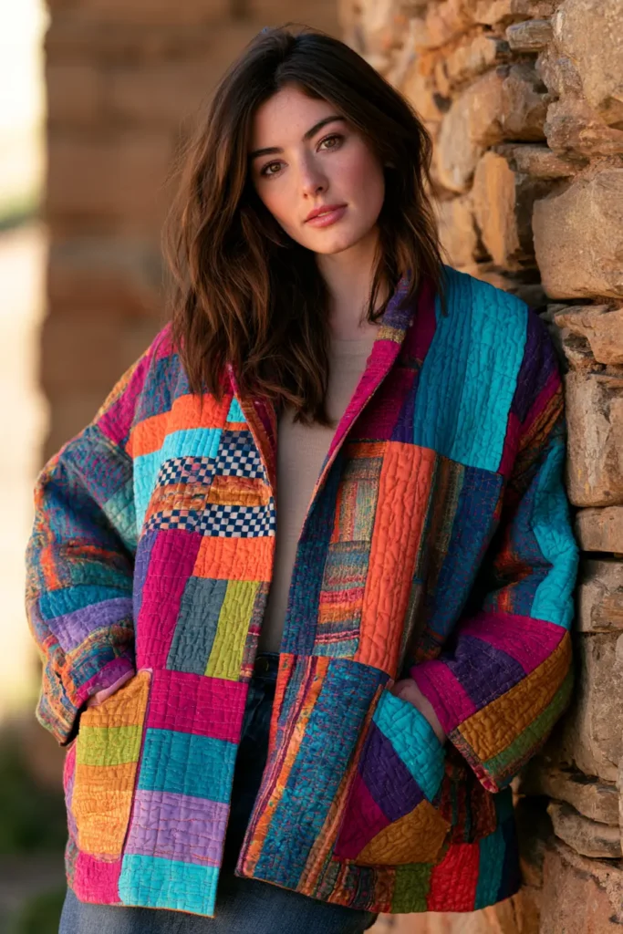 Scrappy Geometric Jelly Roll Quilted Jacket