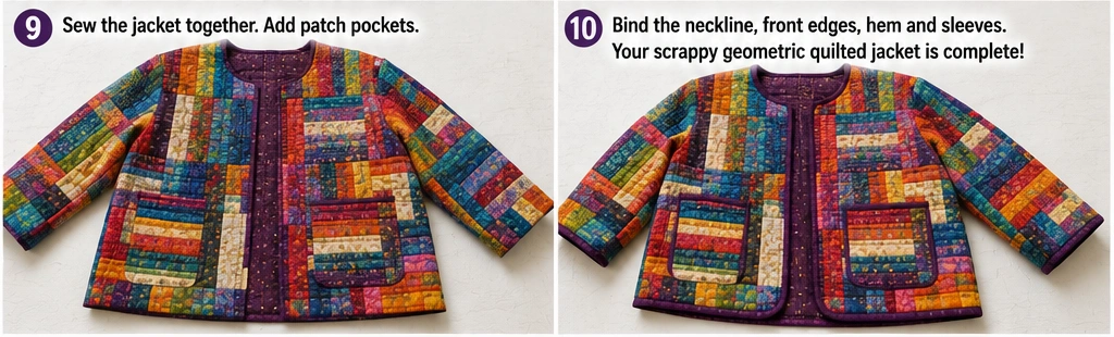 Scrappy Geometric Jelly Roll Quilted Jacket
