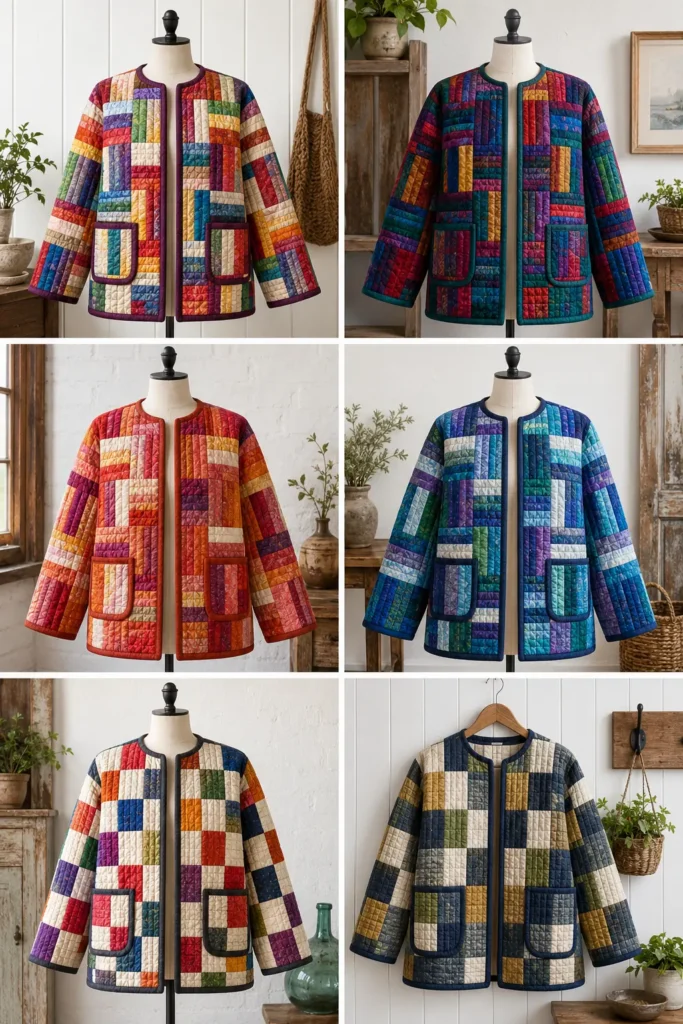 Scrappy Geometric Jelly Roll Quilted Jacket